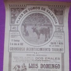 Carteles Toros: CARTEL TOROS, PLAZA VALENCIA, 1932, LUIS DOMINGO, JOSE RUEDA, CT197