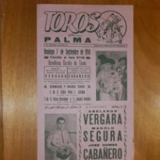 Carteles Toros: CARTEL TOROS - EN PALMA - 7 SEPTIEMBRE 1958 - 43 X 20,5 CM - ABELARDO VERGARA 