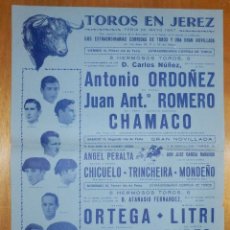 Carteles Toros: CARTEL TAURINO CORRIDA TOROS - PLAZA JEREZ 10-12 DE MAYO 1957 - 43 X 31,5 CM - LITRI ANTONIO ORDOÑEZ