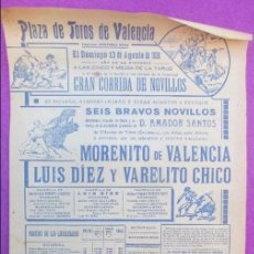 Carteles Toros: CARTEL TOROS, PLAZA VALENCIA, 1939, MORENITO DE VALENCIA, LUIS DIEZ Y VARELITO CHICO, CT277