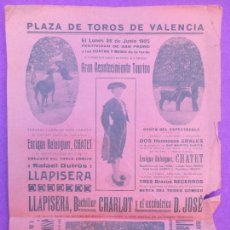 Carteles Toros: CARTEL TOROS, PLAZA VALENCIA, 1925, COMICO CHARLOTS, CT281