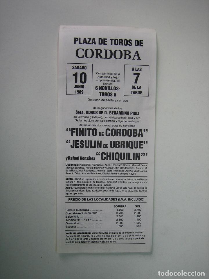 Carteles toros: 1. Programa plaza de toros de Cordoba - Foto 2