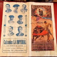 Carteles Toros: FOLLETO DE LA PLAZA DE TOROS DE SAN SEBASTIÁN AÑO 1925 CORRIDAS Y PUBLICIDAD.