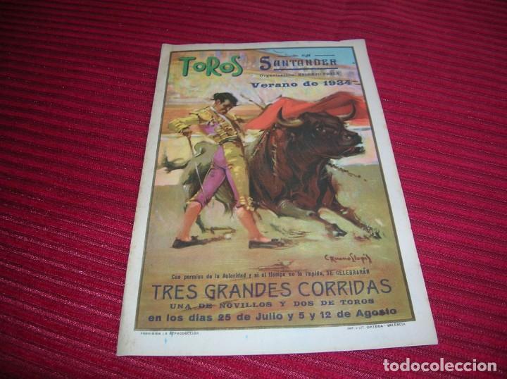 Carteles toros: antiguo programa de Toros. Santander, verano de 1934 - Foto 1