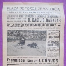 Carteles Toros: CARTEL TOROS, PLAZA VALENCIA, 1920, FRANCISCO TAMARIT, CHAVES, CHARLOT´S, LLAPISERA, CT377