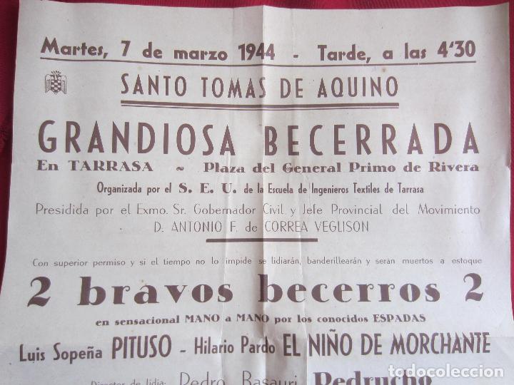 Carteles toros: GRANDIOSA BECERRADA- TERRASA - 1944 - Foto 2
