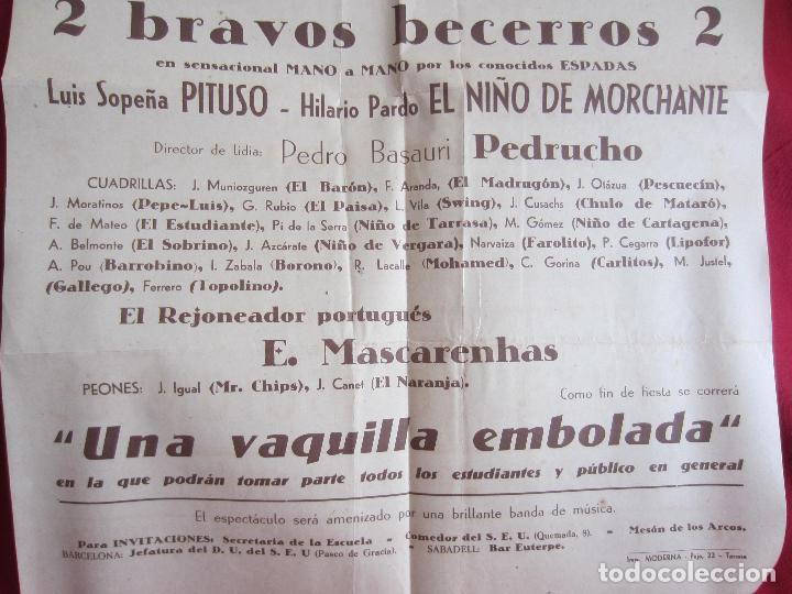 Carteles toros: GRANDIOSA BECERRADA- TERRASA - 1944 - Foto 3