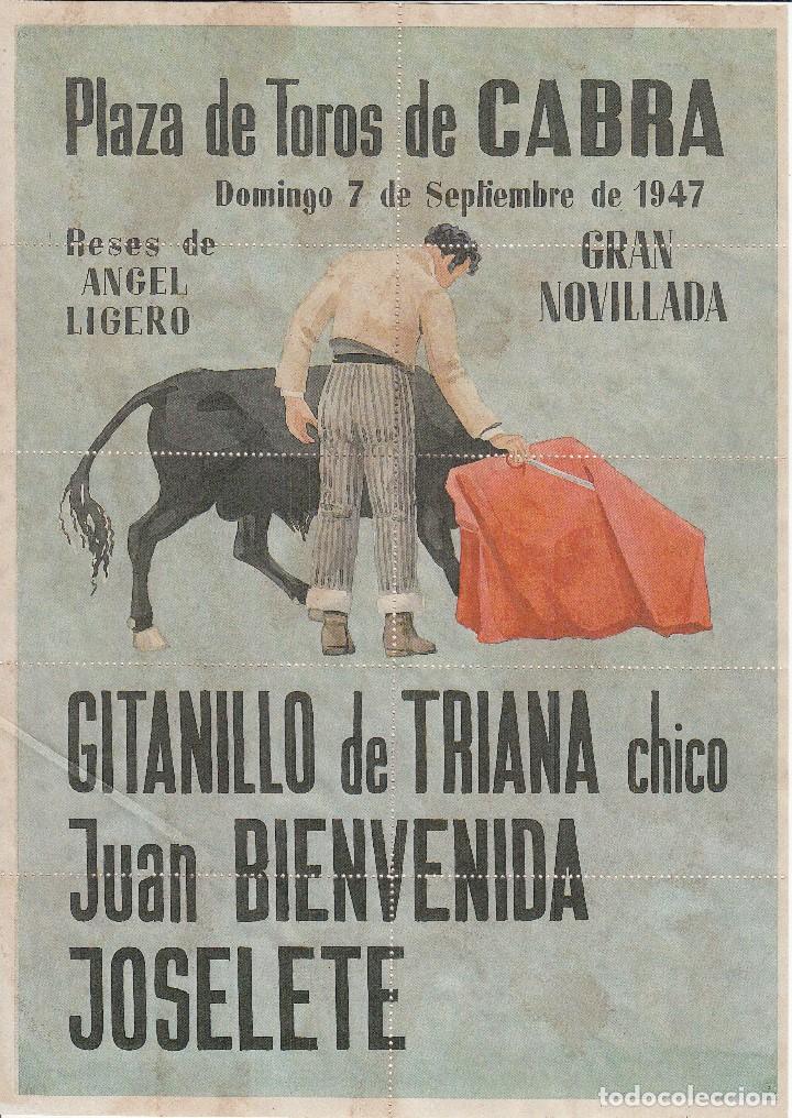 Carteles Toros: PLAZA DE TOROS DE CABRA 1947 / REVERSO 10 ENTRADAS DE SOL Y SOMBRA - Foto 1 - 137417174