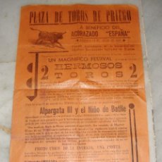 Carteles Toros: CARTEL PLAZA DE TOROS DE PRIEGO. 18 JULIO 1937. A BENEFICIO DEL ACORAZADO ESPAÑA.. Lote 139296046