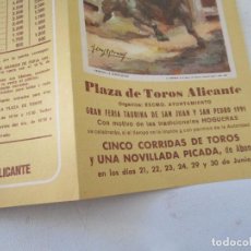 Carteles Toros: PLAZA DE TOROS ALICANTE- GRAN FERIA DE SAN JUAN Y SAN PEDRO-PROGRAMA DE MANO- DÍPTICO. Lote 153481850