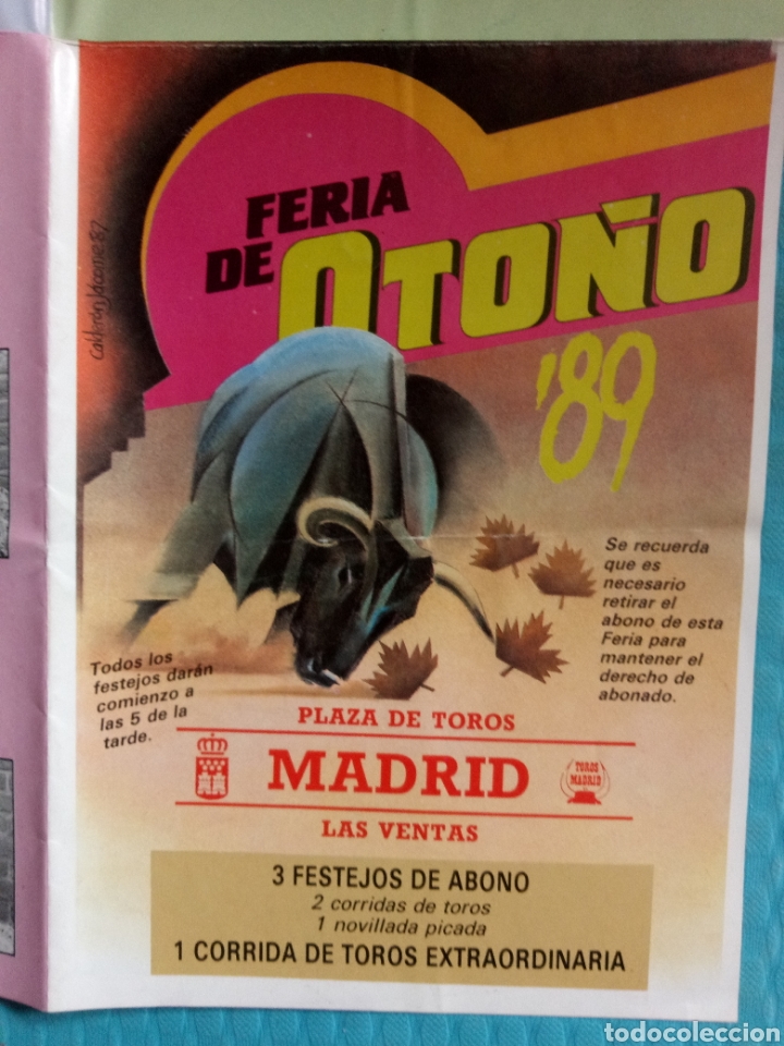 Plakate Stiere: CARTEL DE TOROS MADRID 1989 LAS VENTAS FERIA DE OTO&Ntilde;O CORRIDA DE TOROS EXTRAORDINARIA