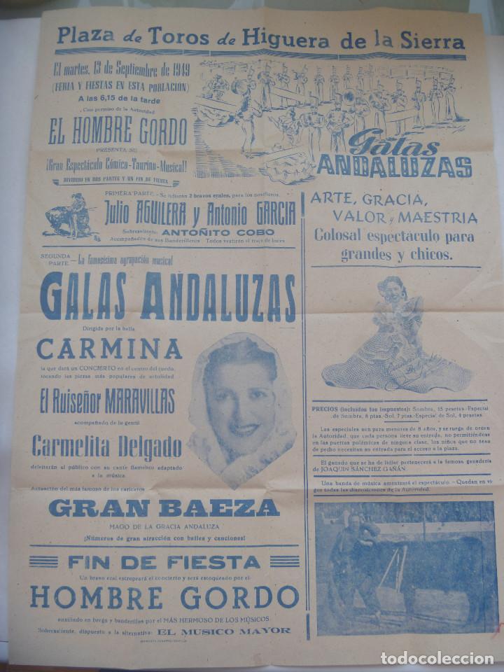 CARTEL TOROS Y FIESTAS DE HIGUERA DE LA SIERRA ( HUELVA ) 1949 (Coleccionismo - Carteles Gran Formato - Carteles Toros)
