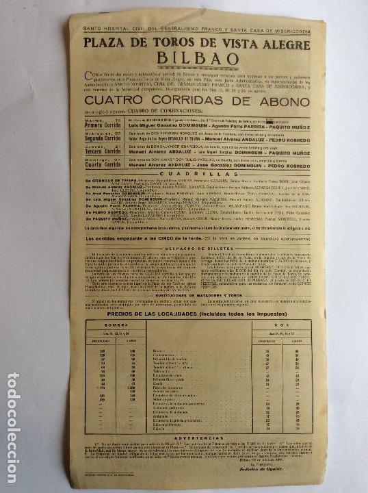 Carteles toros: CARTEL TOROS BILBAO 1947 - Foto 3