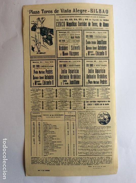 Carteles toros: CARTEL TOROS BILBAO 1954 - Foto 2