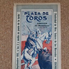 Carteles Toros: CARTEL DE TOROS DE ARENAS DE BARCELONA. 24 DE SEPTIEMBRE DE 1915. FORTUNA Y JOSÉ ZARCO. 