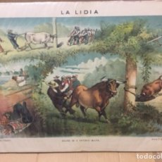 Carteles Toros: LA LIDIA - COJIDA DE D. ANTONIO MIURA- LITOGRAFIA J. PALACION - 55X39CM . Lote 177462174