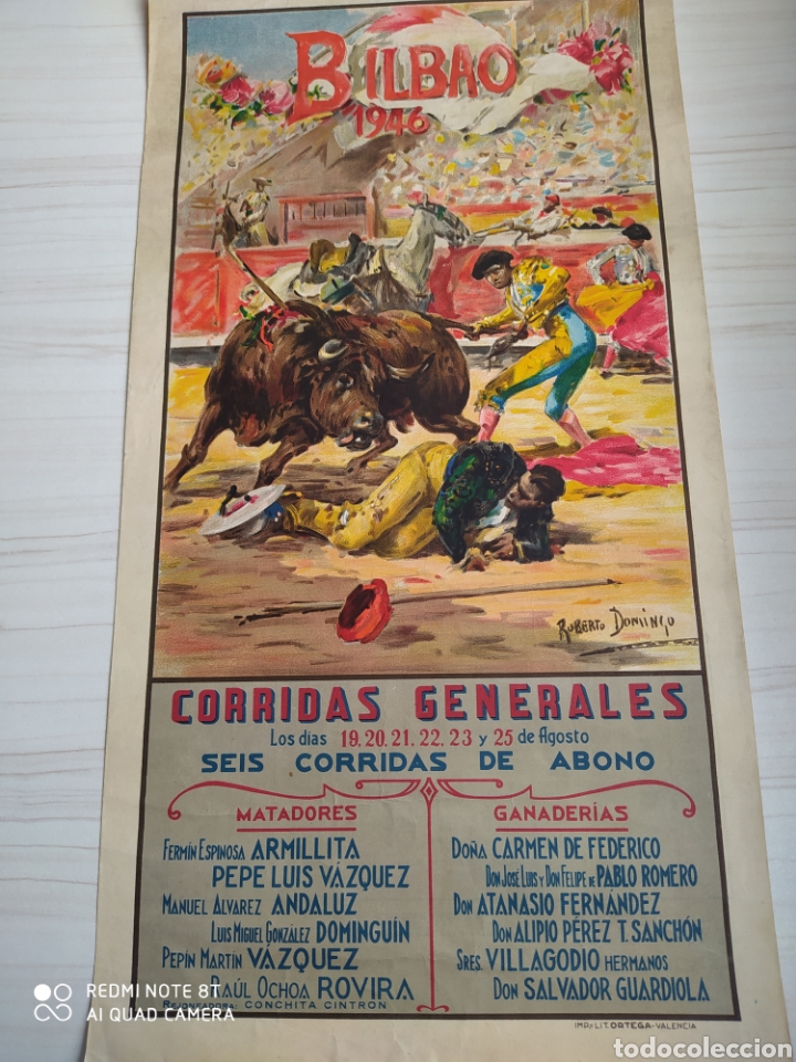 Carteles toros: CARTEL TOROS BILBAO 1946 - Foto 2