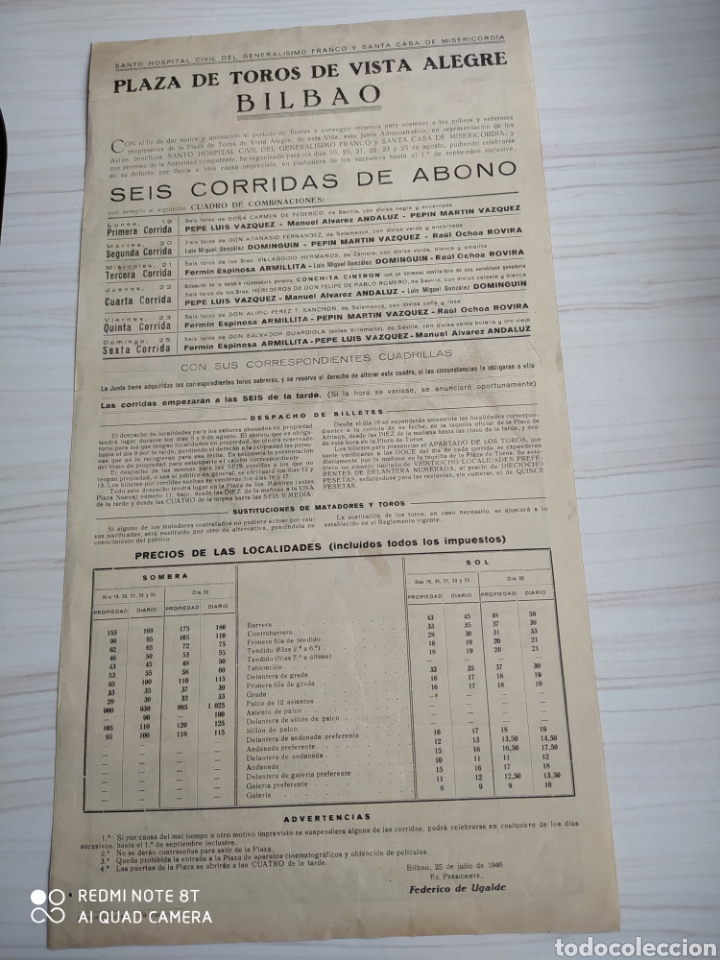 Carteles toros: CARTEL TOROS BILBAO 1946 - Foto 4