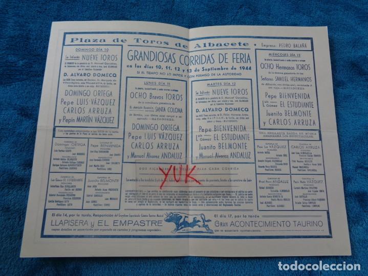 Carteles toros: PROGRAMA TOROS DE LA PLAZA DE TOROS DE ALBACETE DE 1944 - Foto 2