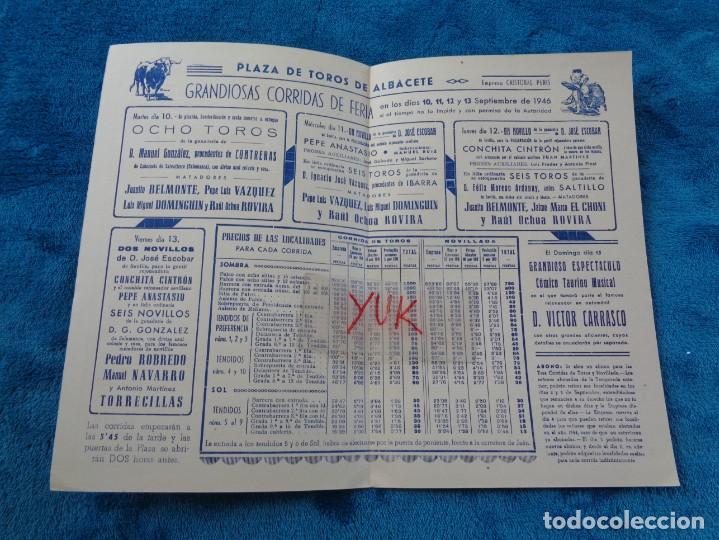 Carteles toros: PROGRAMA TOROS DE LA PLAZA DE TOROS DE ALBACETE DE 1946 - Foto 2
