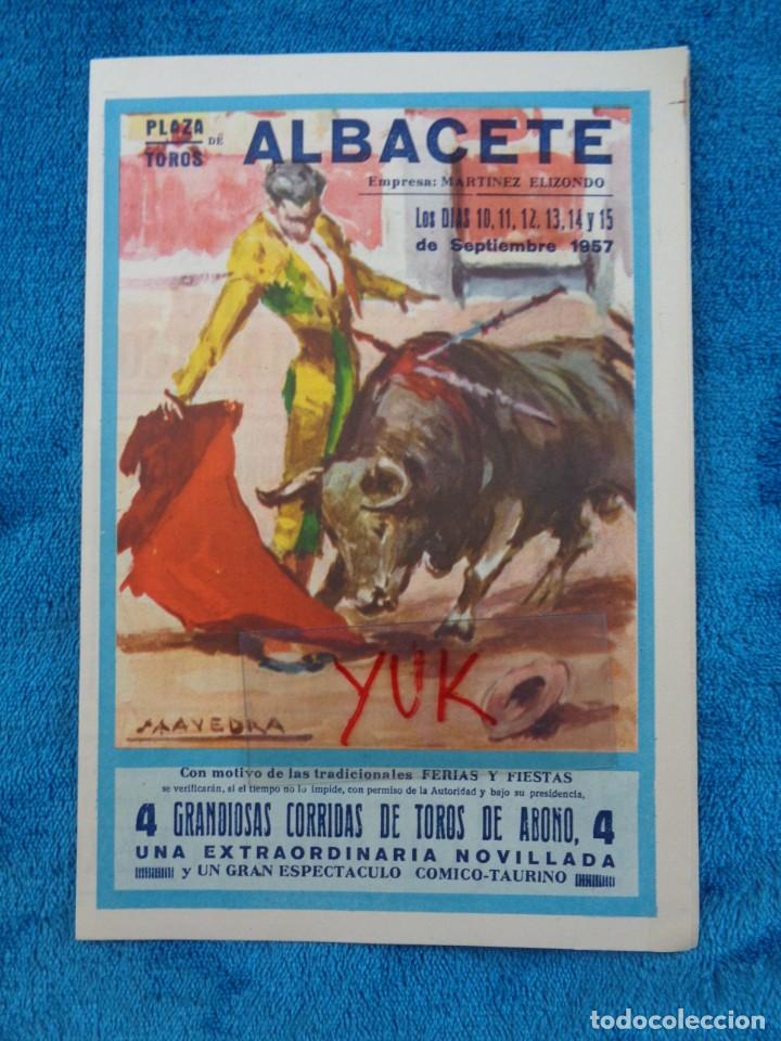 Carteles toros: PROGRAMA DE TOROS DE LA PLAZA DE TOROS DE ALBACETE DE 1957 EN SU FERIA - Foto 1