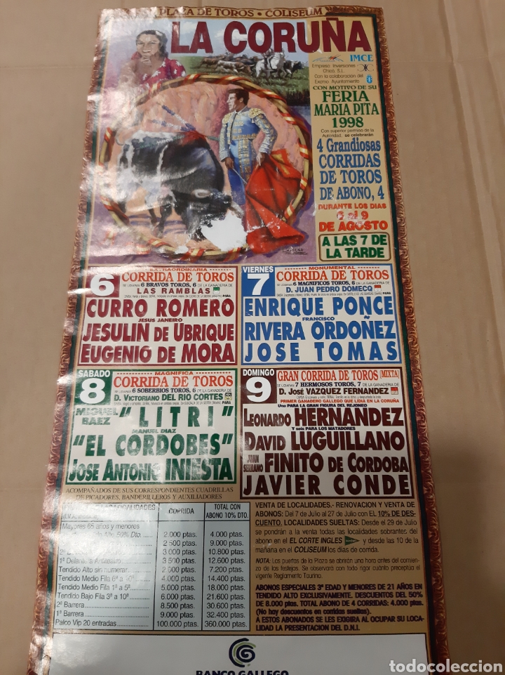 Carteles toros: CARTEL TOROS LA CORU&Ntilde;A 1998 CORRIDA - Foto 1
