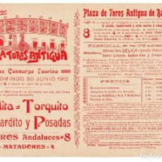 Carteles Toros: CARTEL PLAZA DE TOROS DE BARCELONA 1912. CELITA, TORQUITO, GABARDITO Y POSADAS.. Lote 223910032