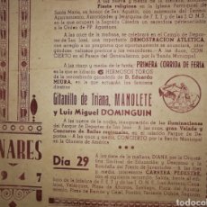 Carteles Toros: MANOLETE PROGRAMA OFICIAL DE FESTEJOS LINARES 1947. Lote 226479865