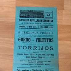 Cartazes Touros: CARTEL PLAZA DE TOROS BARCELONA ANTIGUA DE LA BARCELONETA 1908 GORDO FRUTITOS TORRIJOS.ELOY CLAIRAC. Lote 232897950
