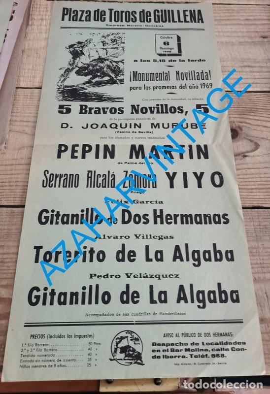 Carteles toros: GUILLENA, 1969, CARTEL DE TOROS, GITANILLO DE DOS HERMANAS, TORERITO Y GITANILLO DE LA ALGABA,ETC - Foto 1