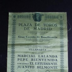 Carteles Toros: CARTEL DE TOROS DE MADRID. 31 DE MARZO DE 1940. BENEFICENCIA. PARRITA, JOSÉ MARÍA MARTORELL, ETC. Lote 241929735