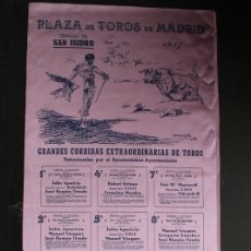 Carteles Toros: CARTEL DE TOROS DE MADRID. SAN ISIDRO 1957. TIRADA ESPECIAL PARA REGALO A INVITADOS ILUSTRES.. Lote 241934000