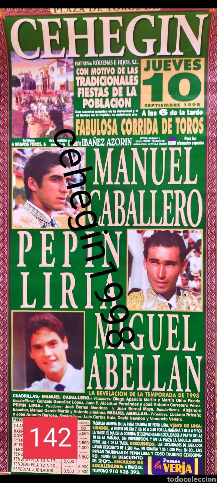 Carteles toros: 1998 Ceheg&iacute;n cartel de toros - Foto 1