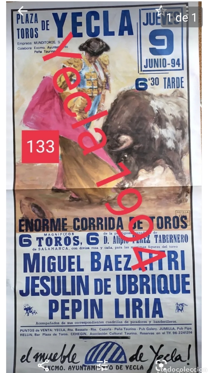 Carteles toros: Cartel de toros de Yecla 1994 - Foto 1