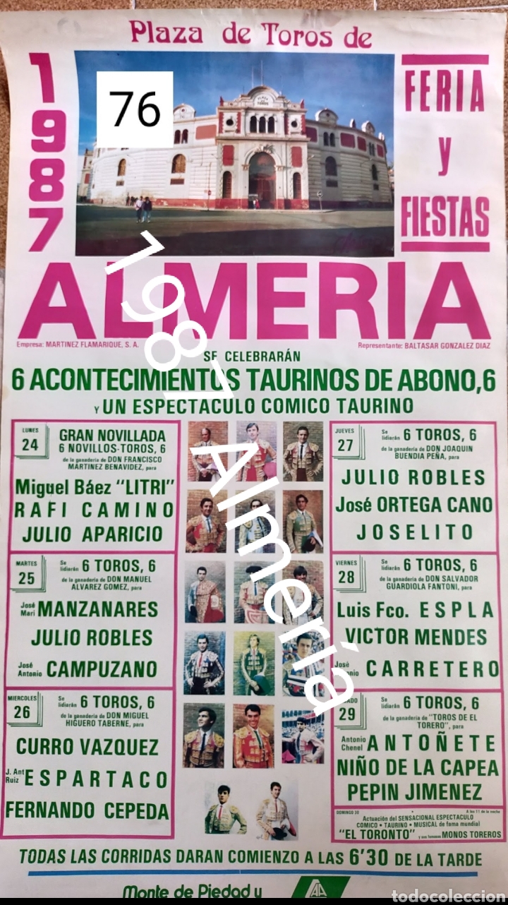 Carteles toros: 1987 cartel de toros Almer&iacute;a - Foto 1