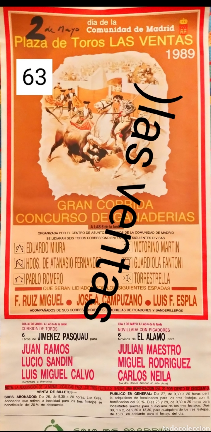 Carteles toros: Cartel de toros de Madrid 1989 - Foto 1