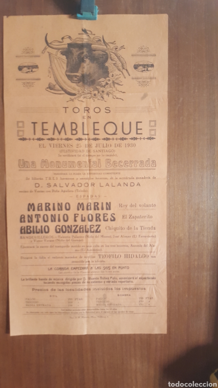 Carteles toros: CARTEL DE TOROS,TEMBLEQUE 1930 - Foto 1