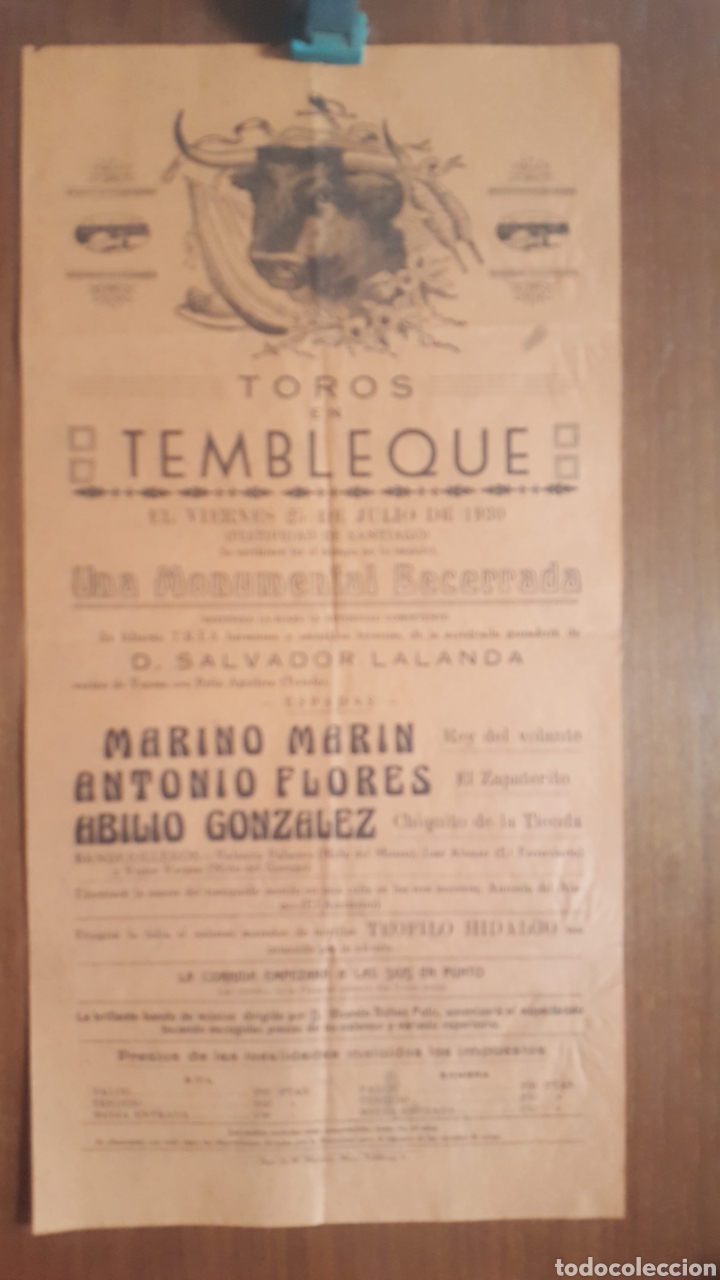 Carteles toros: CARTEL DE TOROS,TEMBLEQUE 1930 - Foto 2