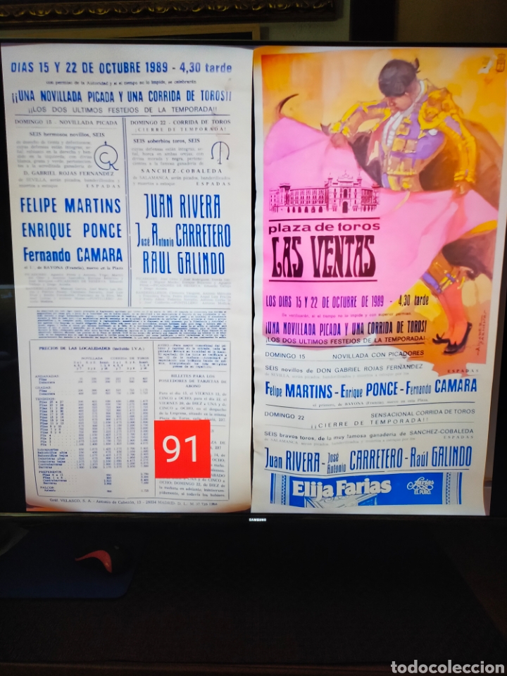 Carteles toros: Cartel de toros Madrid octubre 1989 - Foto 1