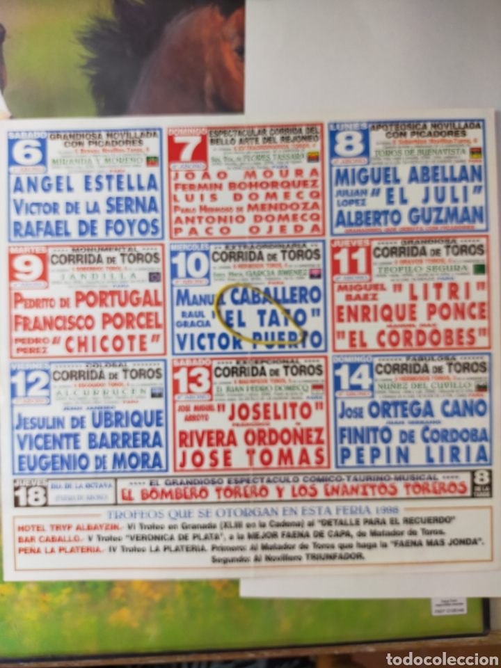 Carteles toros: Cartel de toros de mano Granada 1998 - Foto 2