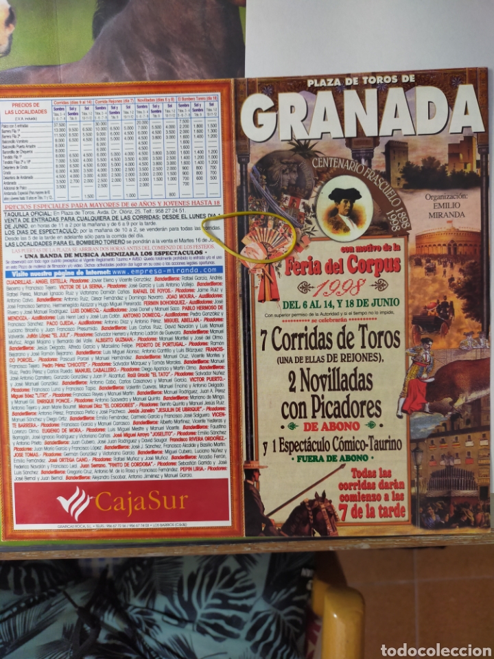 Carteles toros: Cartel de toros de mano Granada 1998 - Foto 1