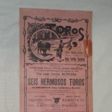 Carteles Toros: 1912 / MÁLAGA - GRAN CORRIDA NOCTURNA / EN LA NOCHE DEL DOMINGO 11 DE AGOSTO DE 1912 ¡IMPRESIONANTE!. Lote 280579388
