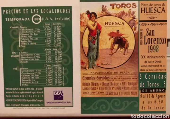 Carteles toros: Cartel de toros Huesca 1998 - Foto 1