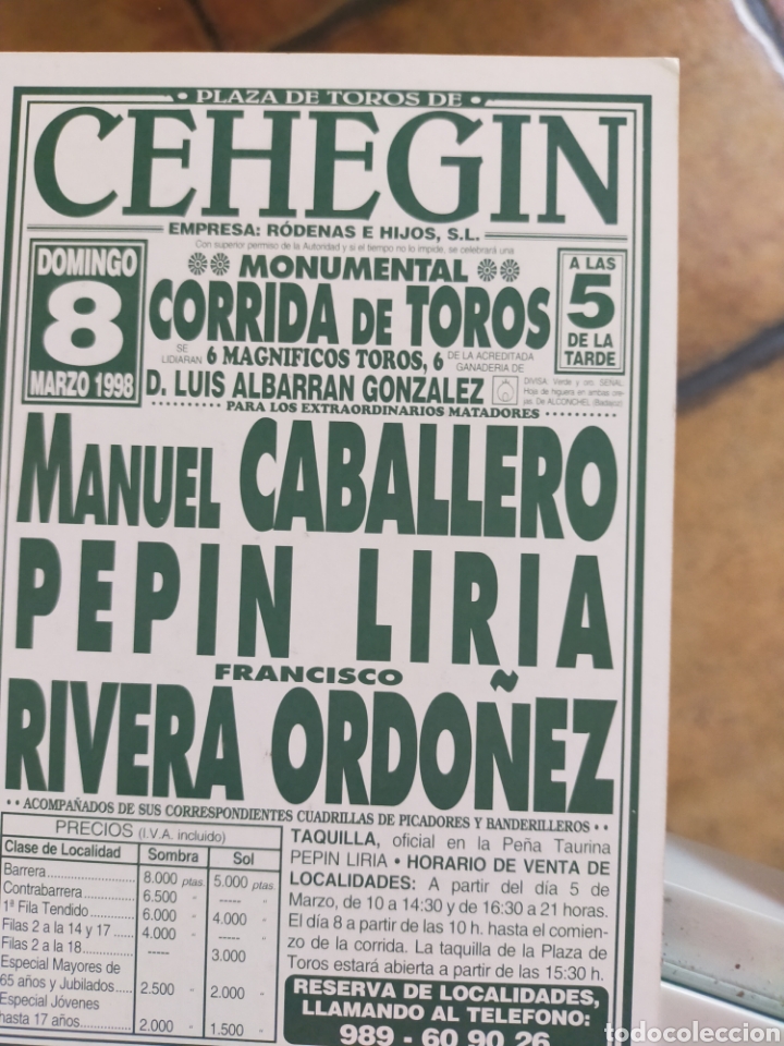 Carteles toros: Cartel de toros de mano Ceheg&iacute;n 1998 - Foto 2