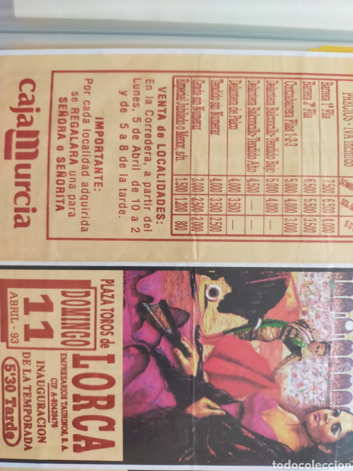 Carteles toros: Cartel de toros de mano Lorca 1993 - Foto 1
