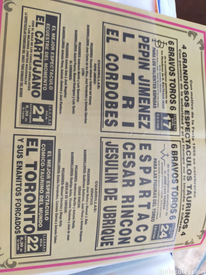 Carteles toros: Cartel de toros de mano Lorca 1995 - Foto 2
