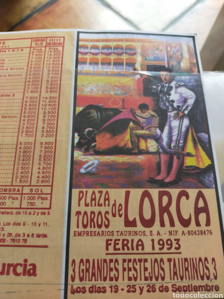 Carteles toros: Cartel de toros de mano Lorca 1993 - Foto 1