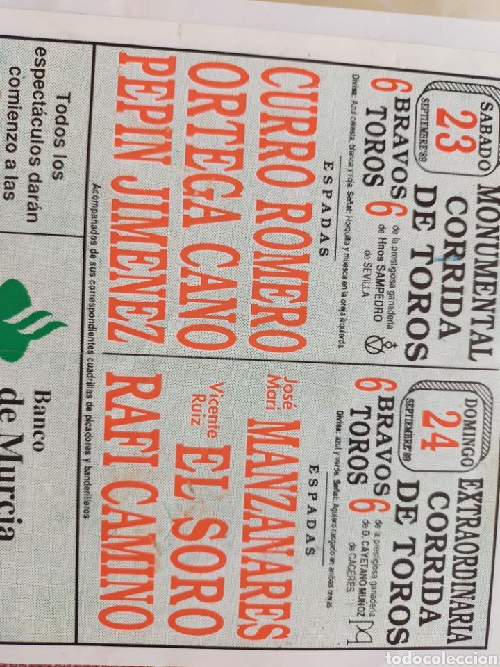 Carteles toros: Cartel de toros de mano Lorca 1989 - Foto 2
