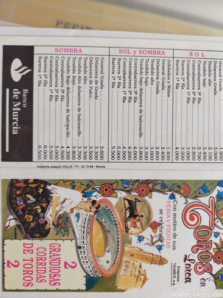 Carteles toros: Cartel de toros de mano Lorca 1989 - Foto 1