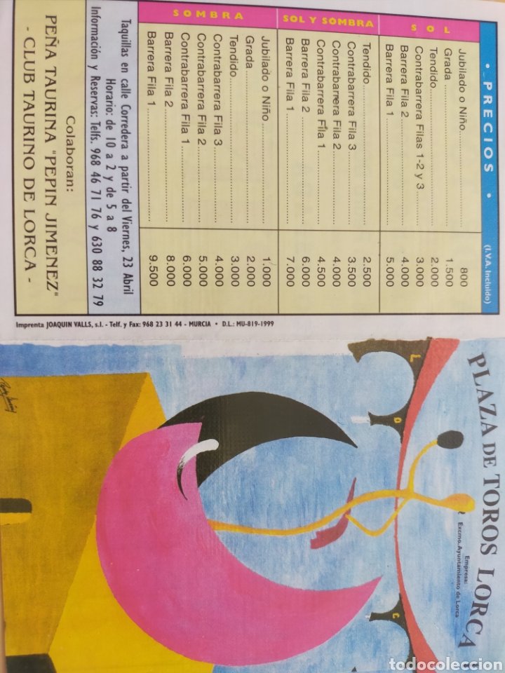 Carteles toros: Cartel de toros de mano Lorca 1999 - Foto 1
